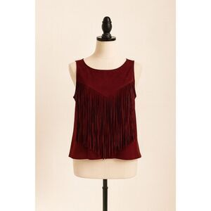 Socialite XS Wine Faux Suede Fringe Tank Top – Boho Western Festival